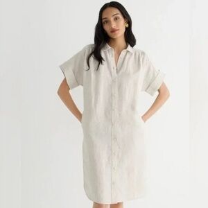J Crew Baird McNutt Irish Linen Shirt Dress Khaki Tan Beige Flax Small Relaxed